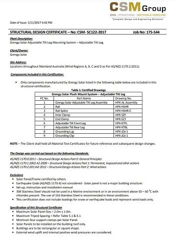 STRUCTURAL DESIGN CERTIFICATE – No CSM- SC122-2017(001)