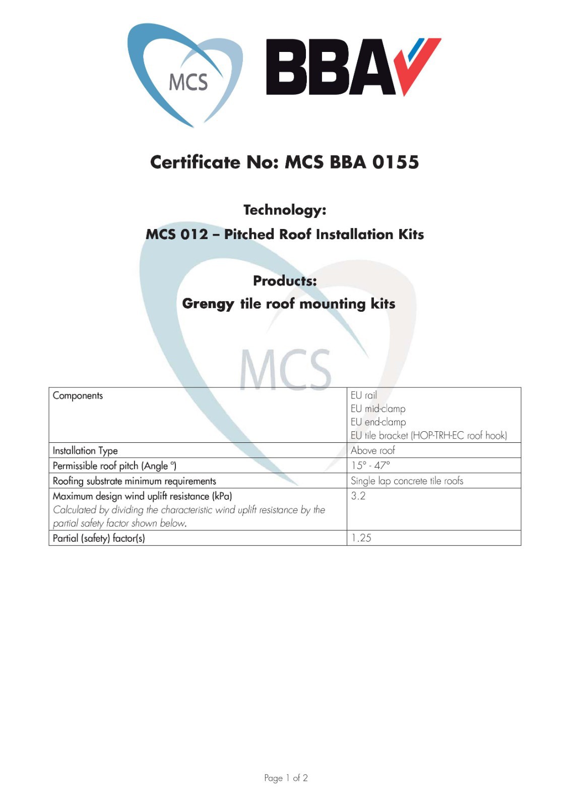 Certificate NO MCS BBA 0155 Page1